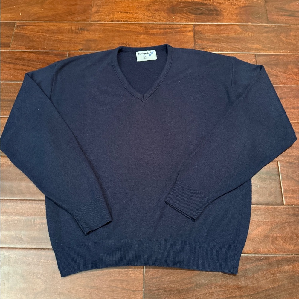 Vintage Swingster USA-Made Navy V-Neck Sweater XL